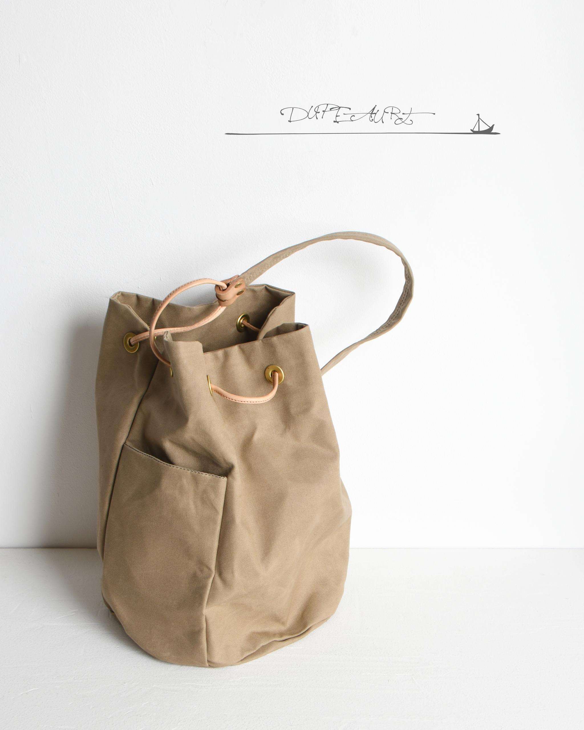 DUPEAURT/デュポー/巾着丸底2wayワンショルダーバッグ/本ヌメ革パーツ/パラフィン防水帆布/カーキベージュ | 6枚目