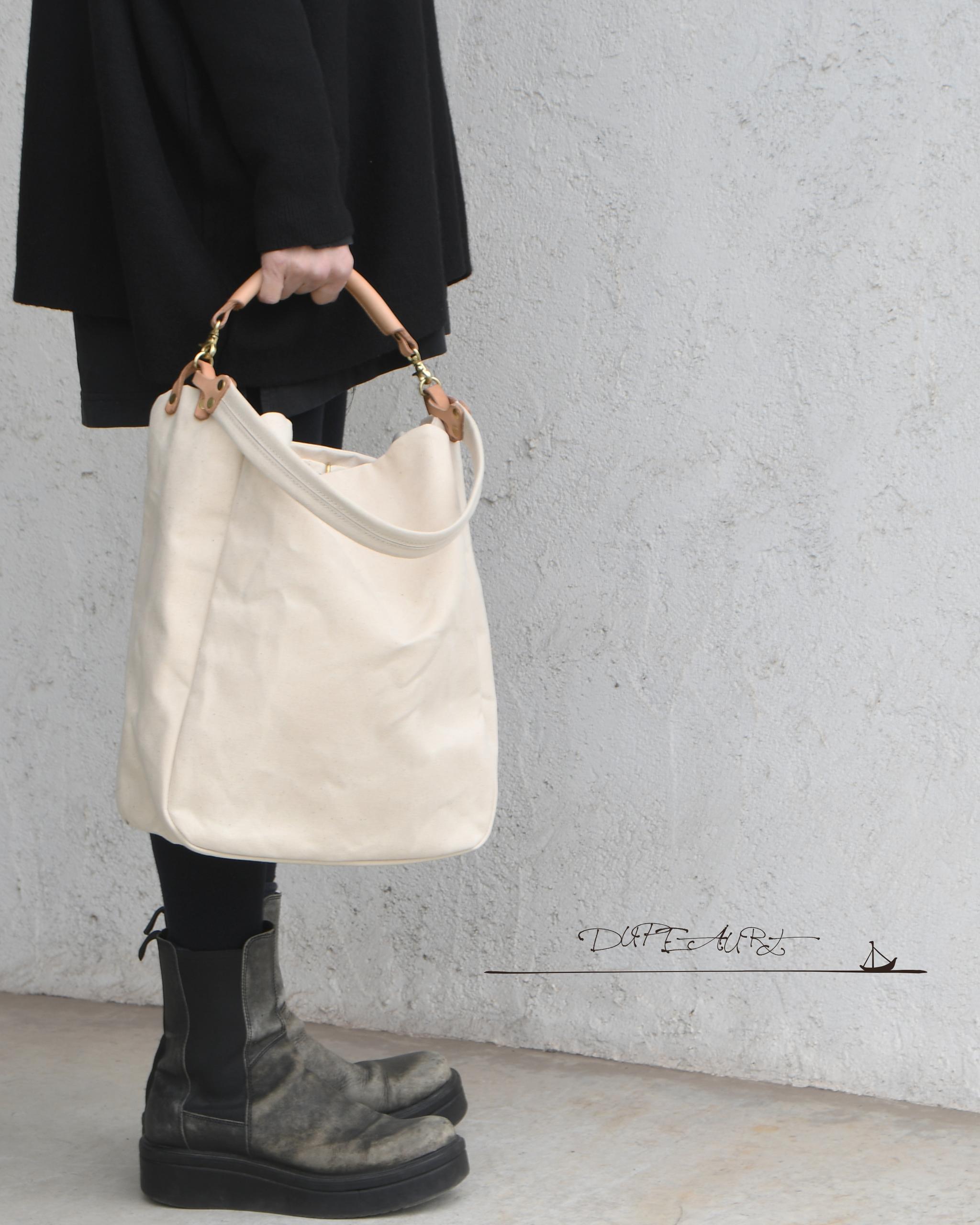 DUPEAURT/デュポー/本ヌメ革ハンドル2wayワンショルダーバッグ/防水帆布/A4/ユニセックス/キナリ