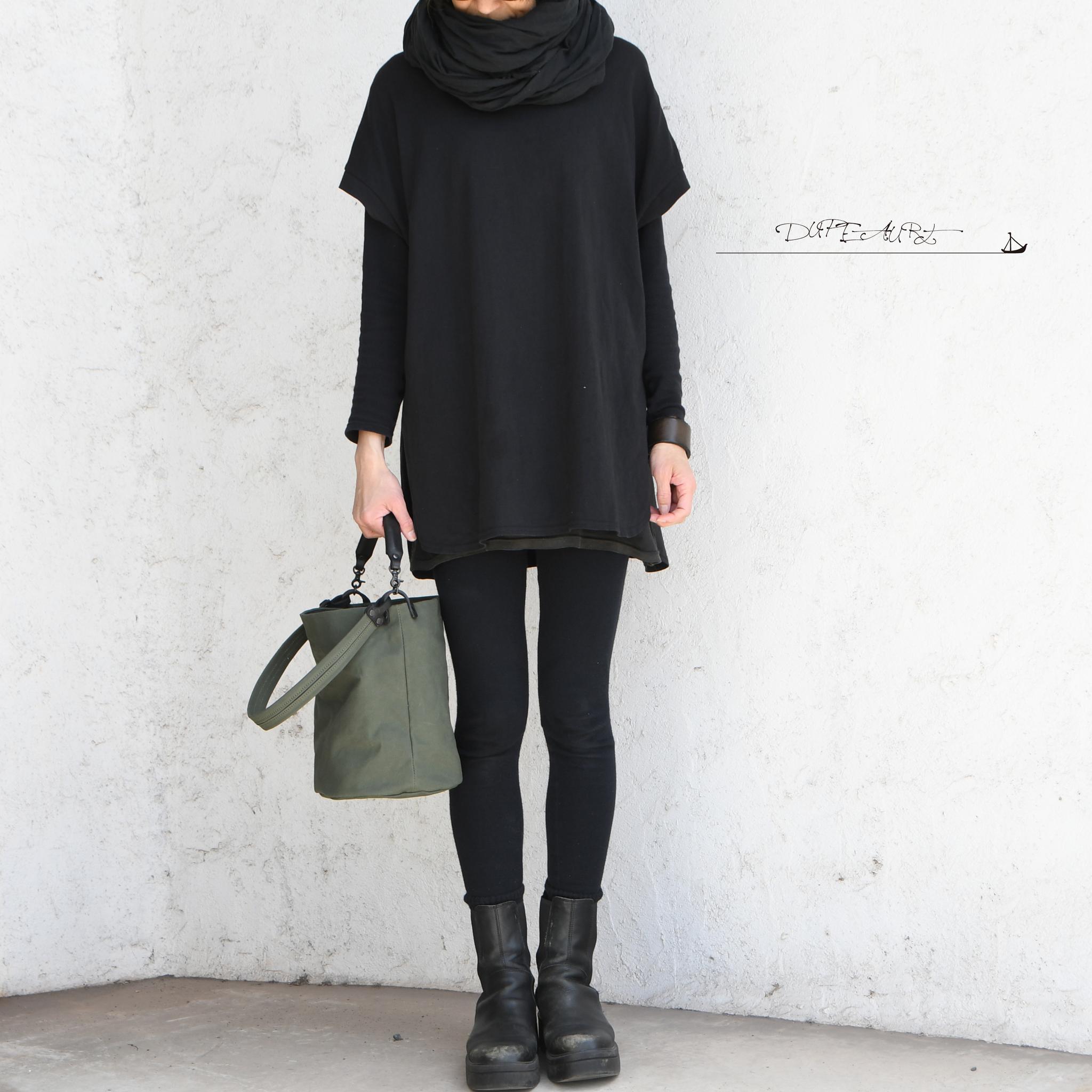 DUPEAURT/デュポー/本ヌメ革ハンドルの付いた2wayバケツ型トート/防水帆布/丸底/ミリタリー | 2枚目