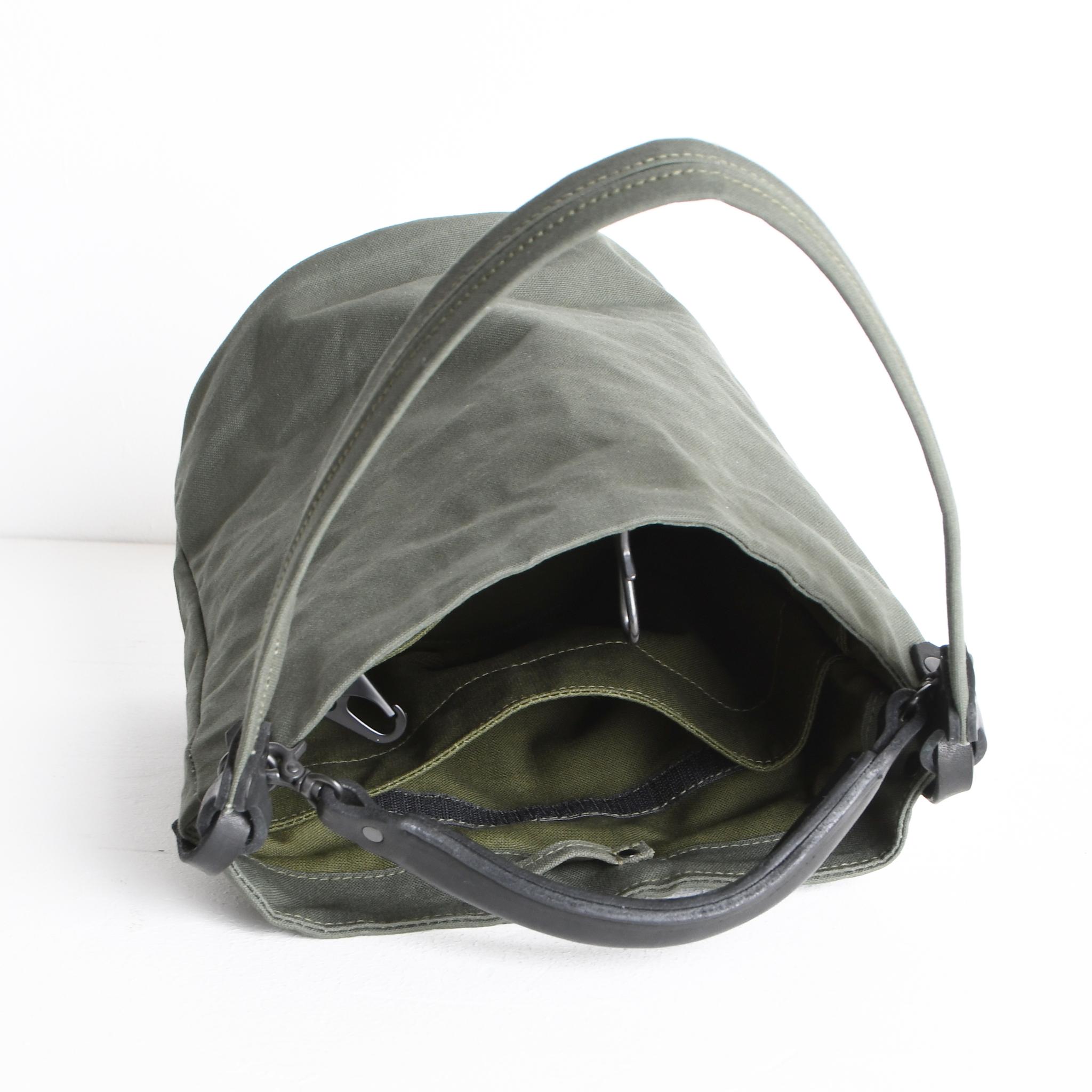 DUPEAURT/デュポー/本ヌメ革ハンドルの付いた2wayバケツ型トート/防水帆布/丸底/ミリタリー | 12枚目