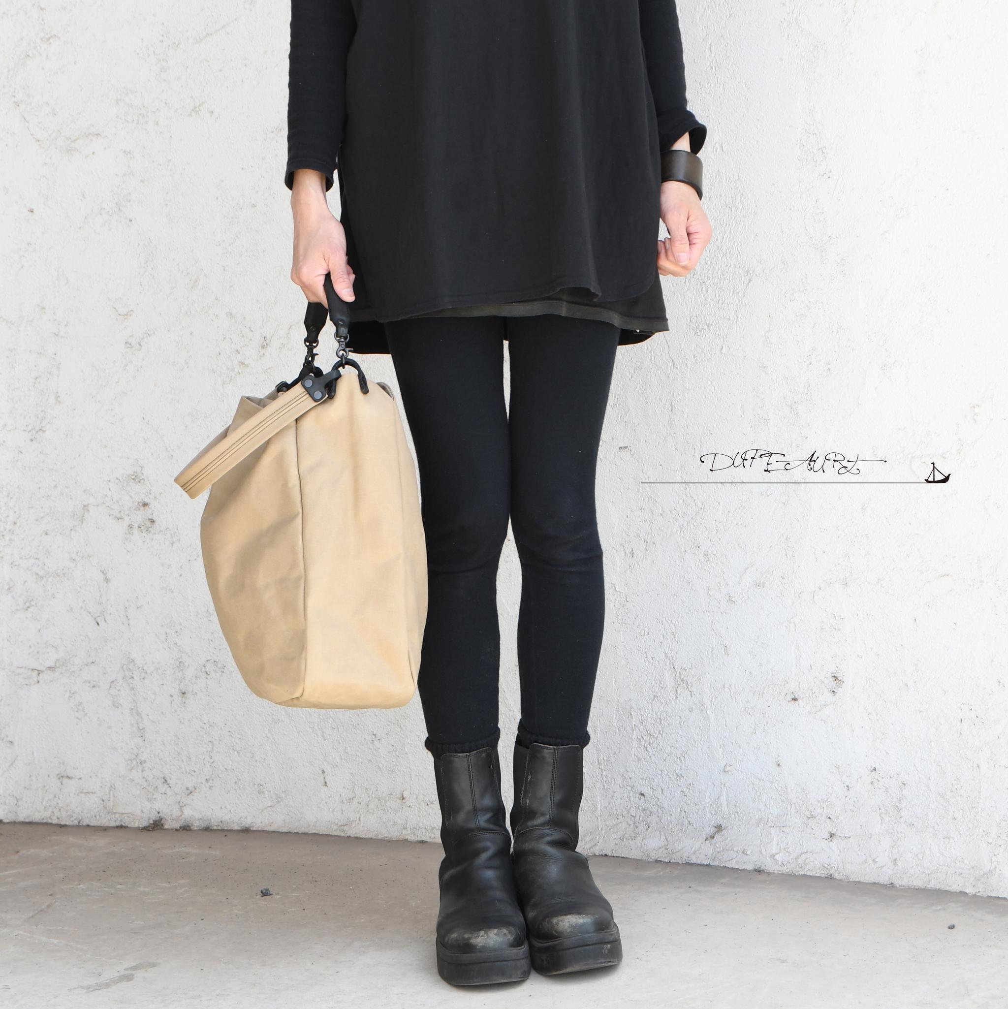 DUPEAURT/デュポー/本ヌメ革ハンドルの付いた2wayワンショルダーバッグ/防水綿帆布/A4対応/カーキベージュ | 2枚目