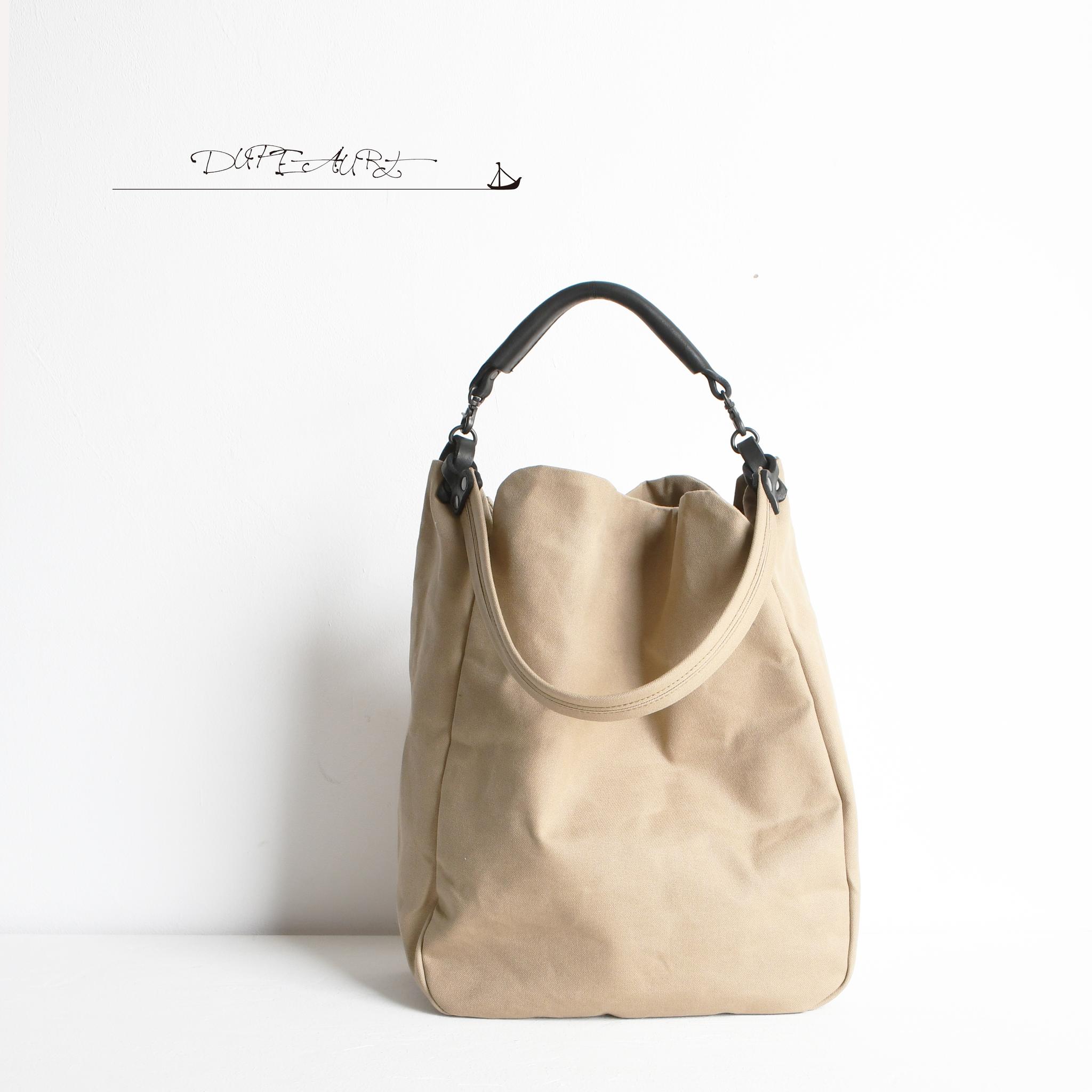 DUPEAURT/デュポー/本ヌメ革ハンドルの付いた2wayワンショルダーバッグ/防水綿帆布/A4対応/カーキベージュ | 5枚目