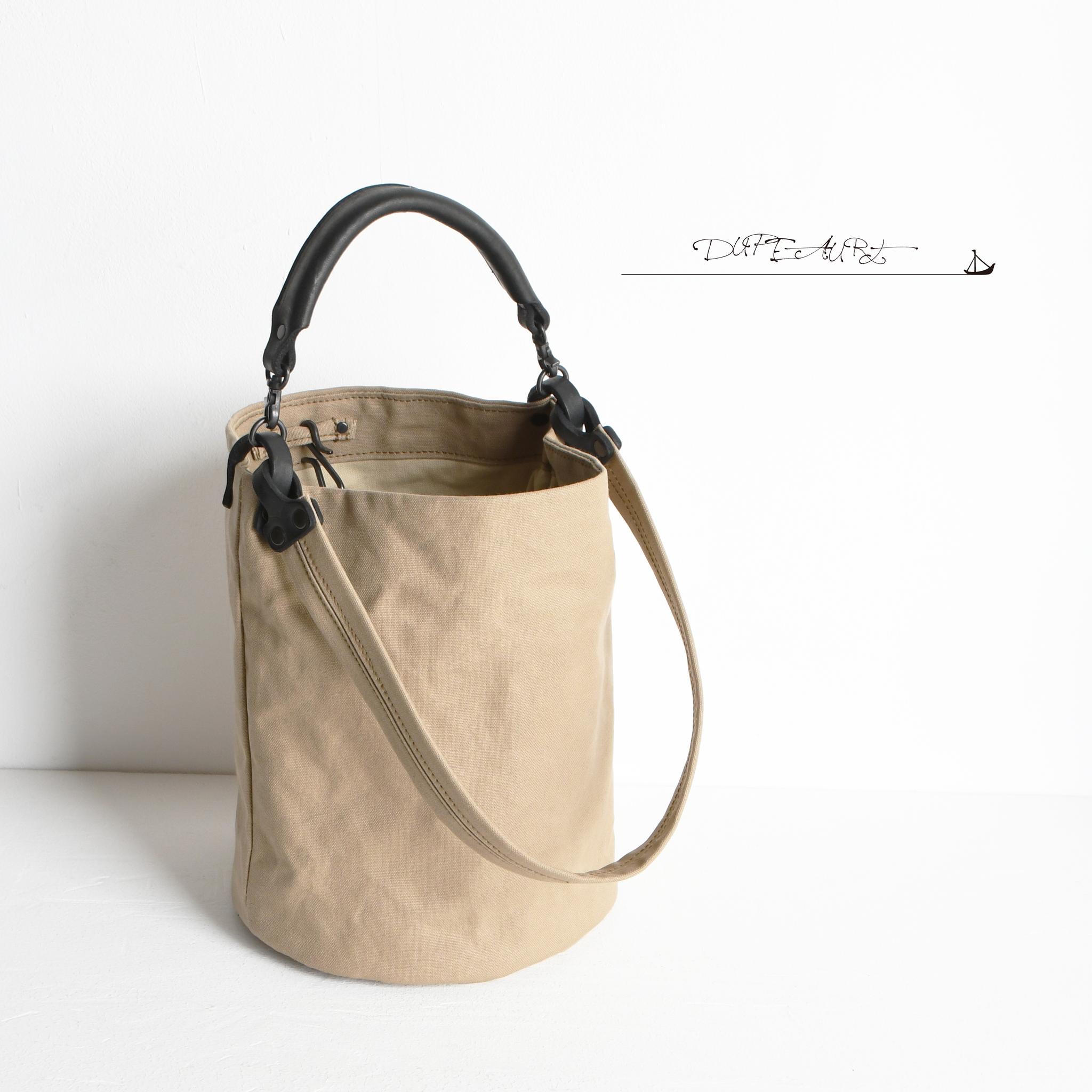 DUPEAURT/デュポー/本ヌメ革ハンドルの付いた2wayバケツ型トート/防水帆布/丸底/カーキベージュ | 4枚目