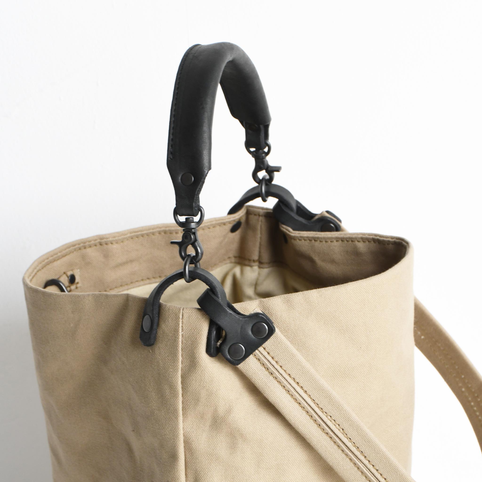 DUPEAURT/デュポー/本ヌメ革ハンドルの付いた2wayバケツ型トート/防水帆布/丸底/カーキベージュ | 8枚目