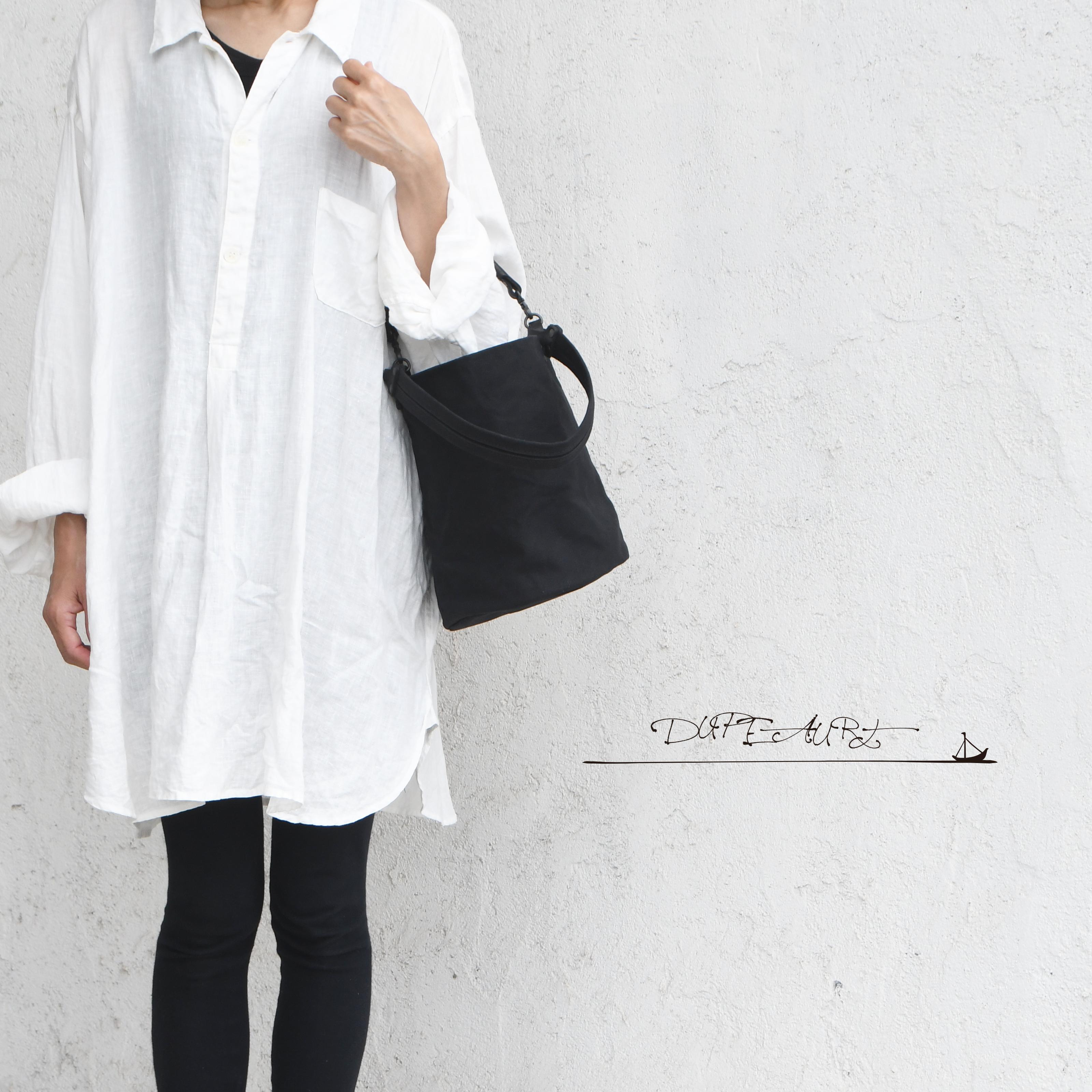 DUPEAURT/デュポー/本ヌメ革ハンドルの付いた2wayバケツ型バッグ/防水帆布/丸底/ブラック