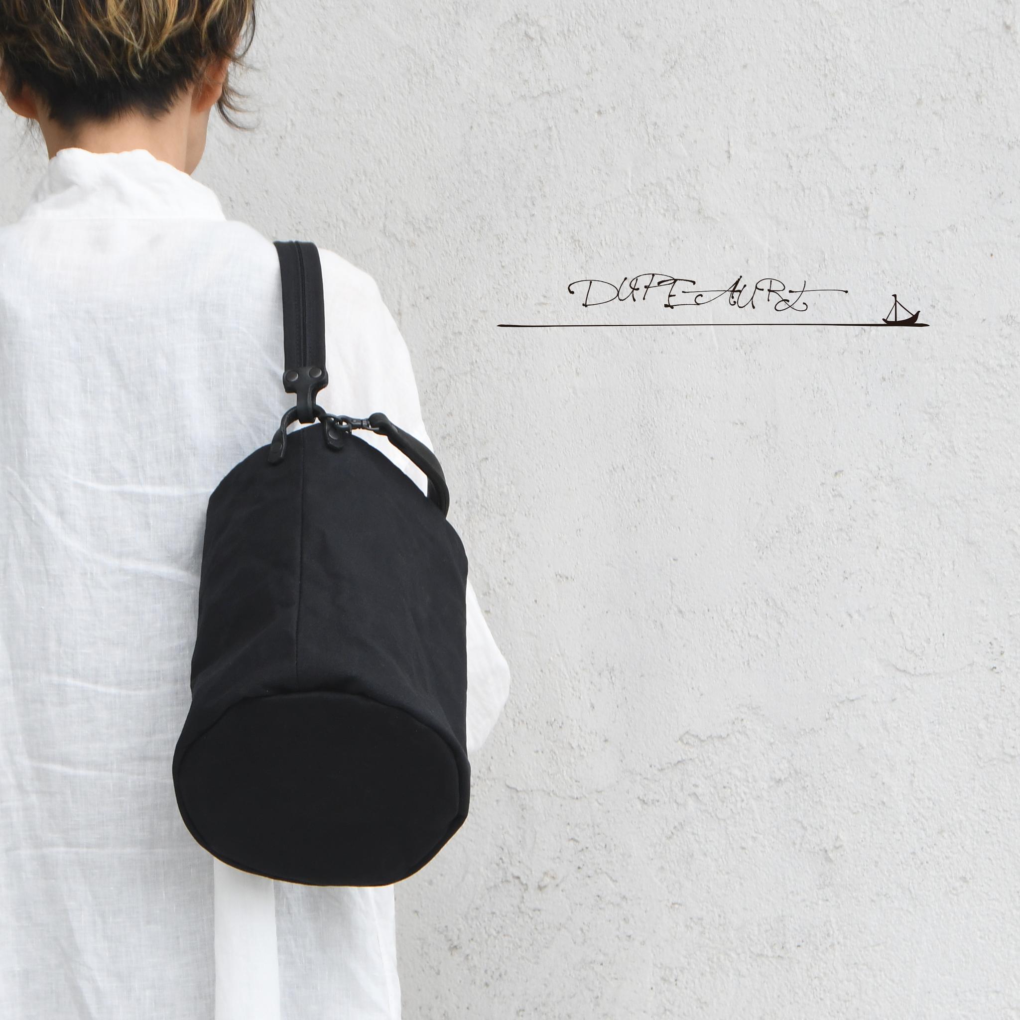 DUPEAURT/デュポー/本ヌメ革ハンドルの付いた2wayバケツ型バッグ/防水帆布/丸底/ブラック | 3枚目