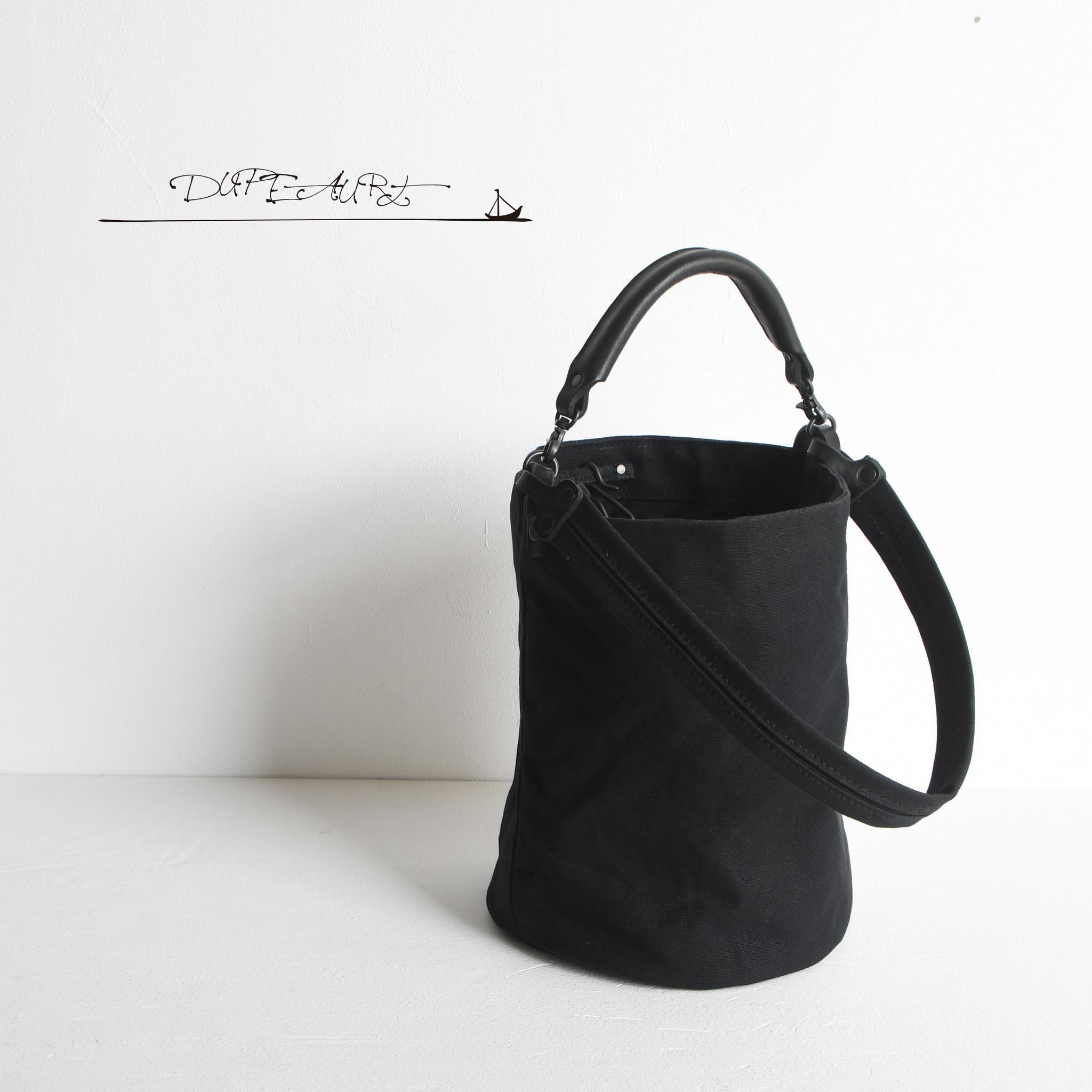 DUPEAURT/デュポー/本ヌメ革ハンドルの付いた2wayバケツ型バッグ/防水帆布/丸底/ブラック | 5枚目