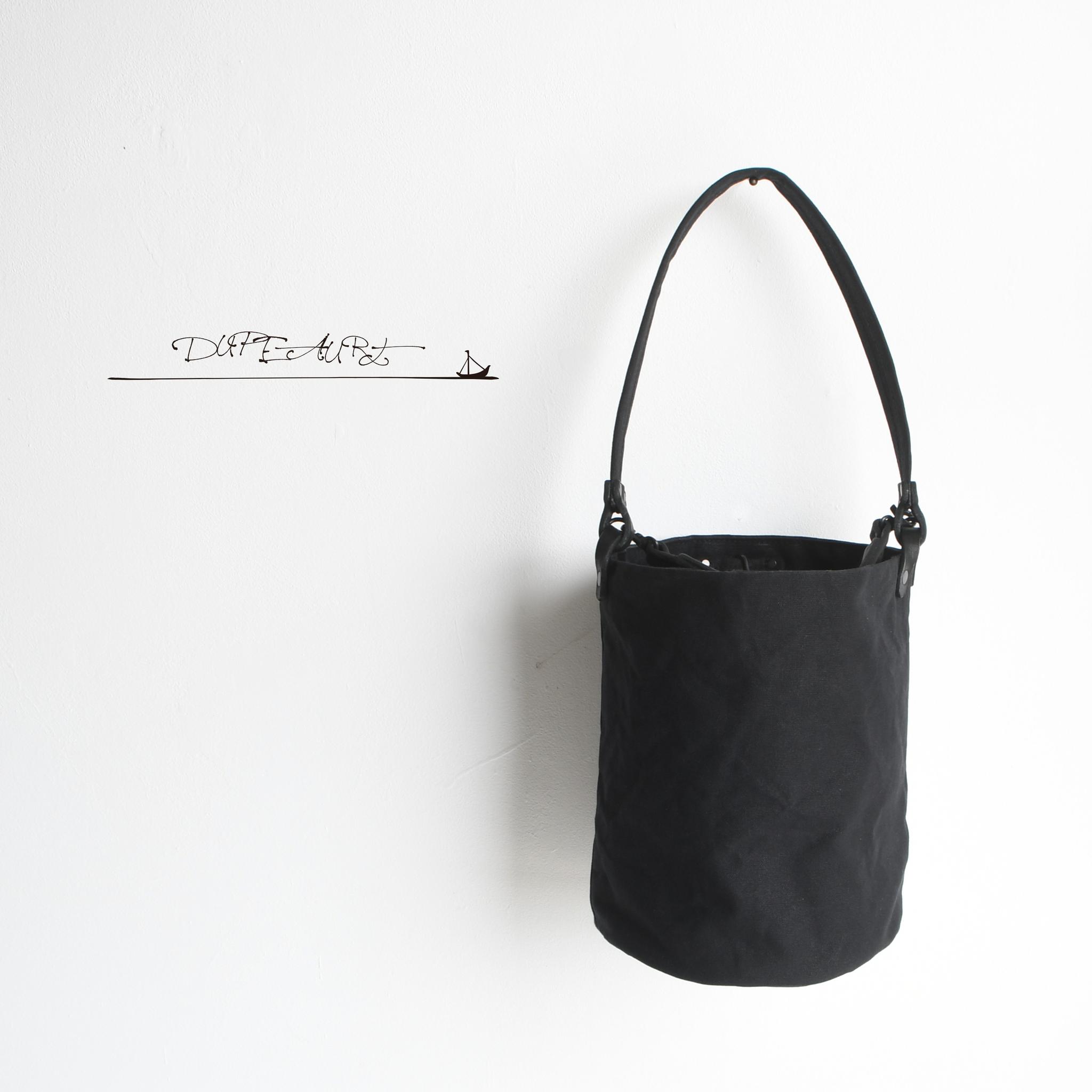 DUPEAURT/デュポー/本ヌメ革ハンドルの付いた2wayバケツ型バッグ/防水帆布/丸底/ブラック | 6枚目