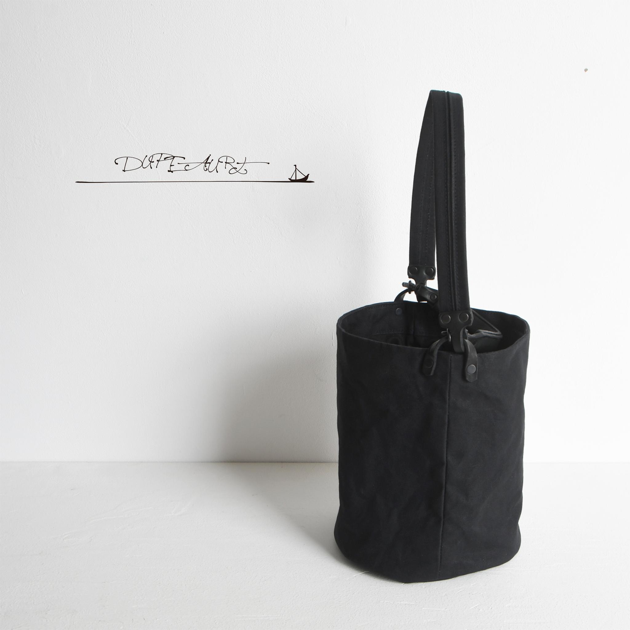 DUPEAURT/デュポー/本ヌメ革ハンドルの付いた2wayバケツ型バッグ/防水帆布/丸底/ブラック | 7枚目