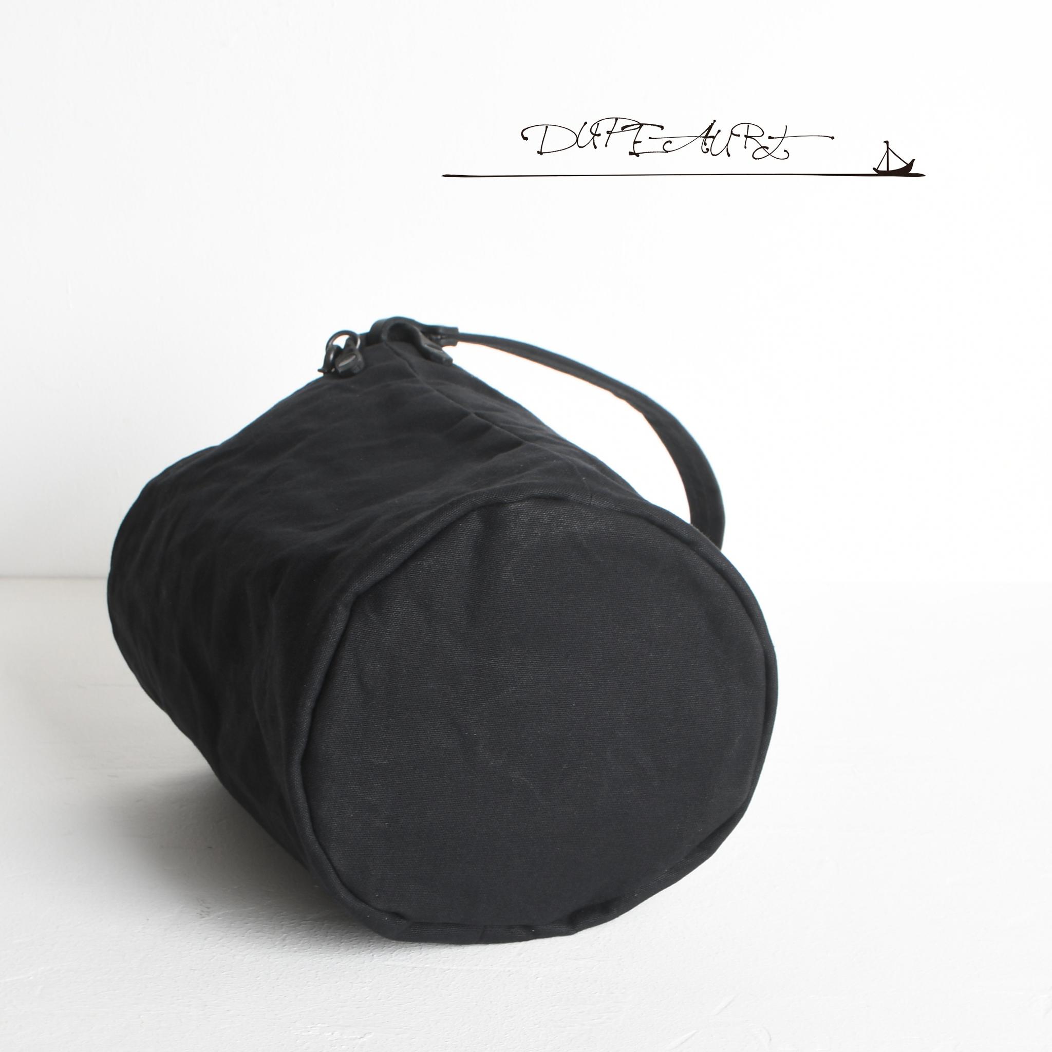 DUPEAURT/デュポー/本ヌメ革ハンドルの付いた2wayバケツ型バッグ/防水帆布/丸底/ブラック | 9枚目