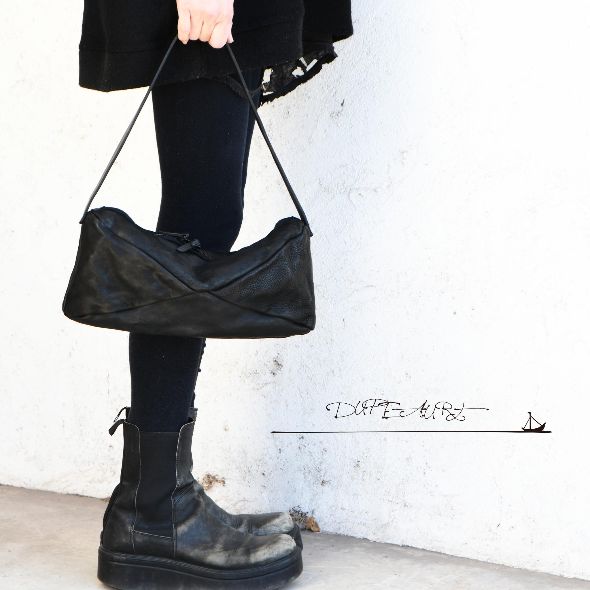 DUPEAURT/デュポー/横長スクエアボストン型ワンショルダーバッグ/本ヌメ牛革/製品染め/ブラック | 4枚目