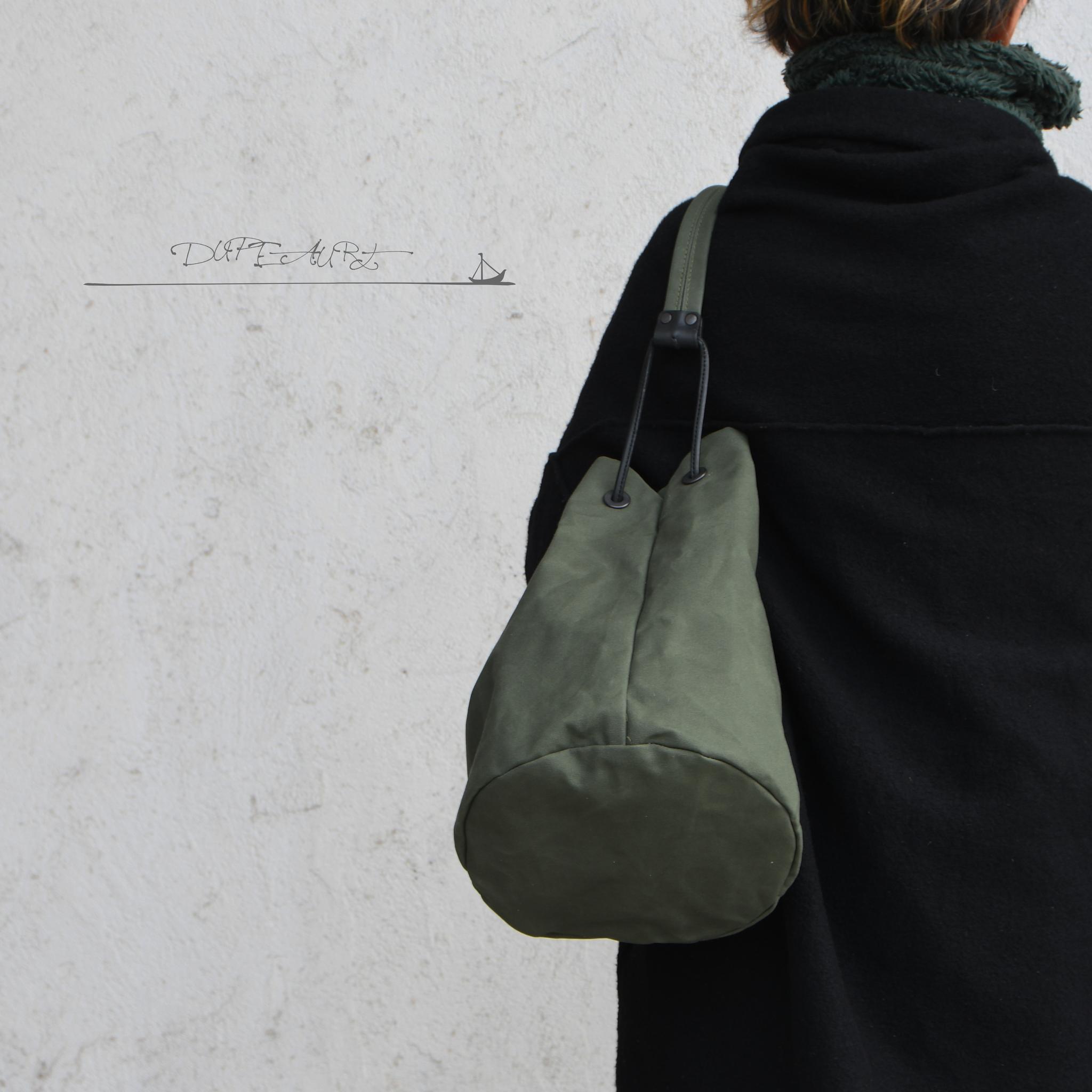 DUPEAURT/デュポー/巾着丸底2wayワンショルダーバッグ/本ヌメ革パーツ/パラフィン防水帆布/ミリタリー | 2枚目