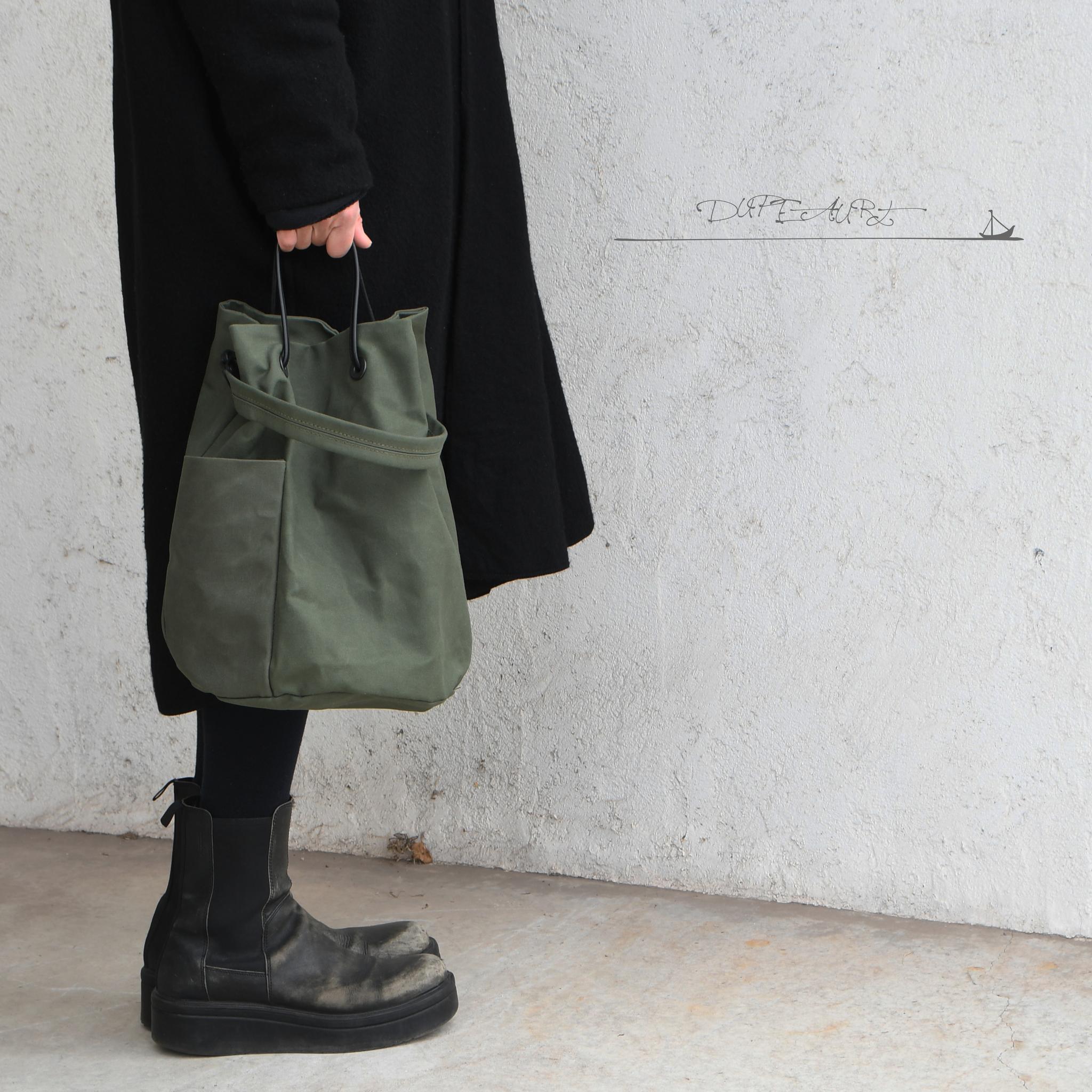 DUPEAURT/デュポー/巾着丸底2wayワンショルダーバッグ/本ヌメ革パーツ/パラフィン防水帆布/ミリタリー | 5枚目