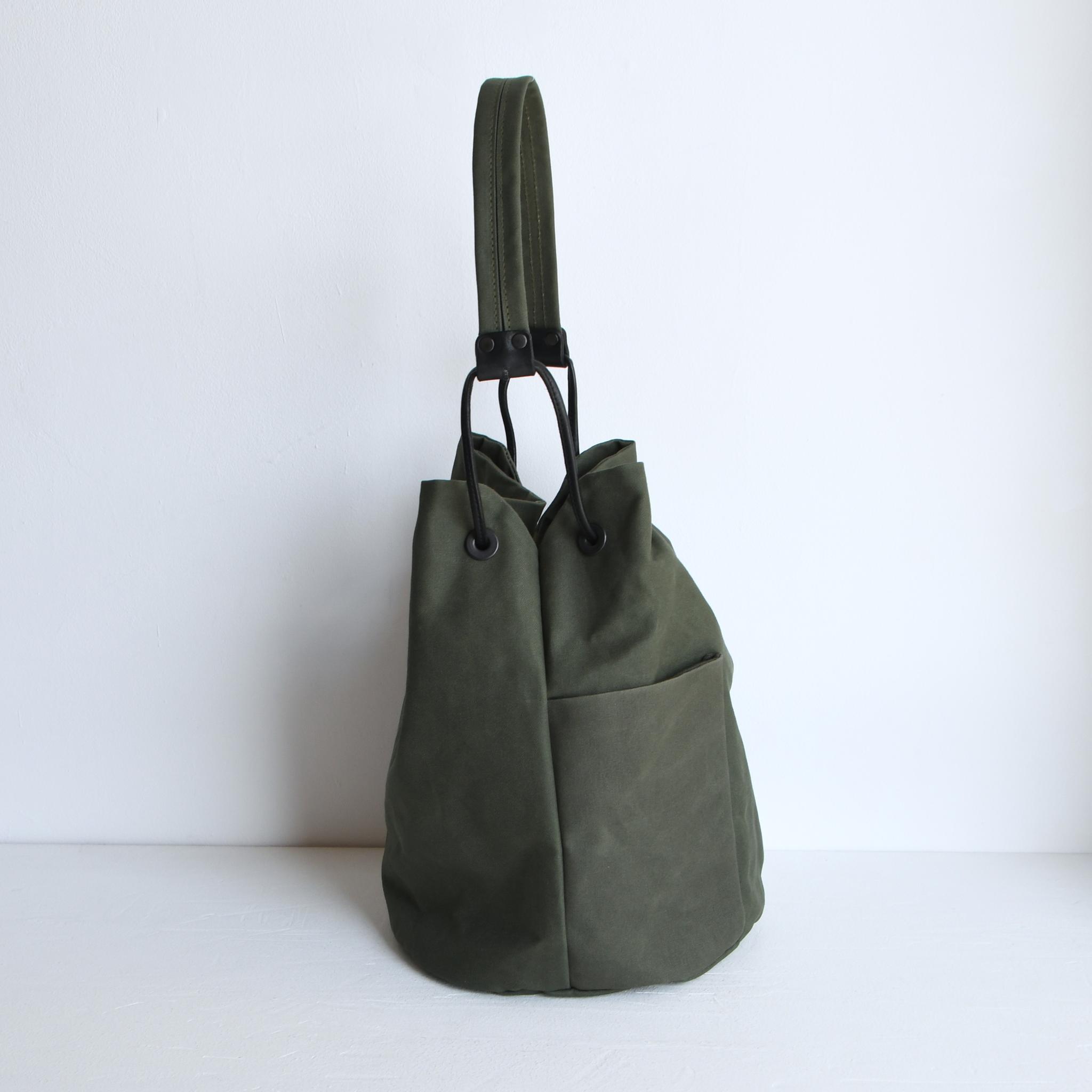 DUPEAURT/デュポー/巾着丸底2wayワンショルダーバッグ/本ヌメ革パーツ/パラフィン防水帆布/ミリタリー | 9枚目