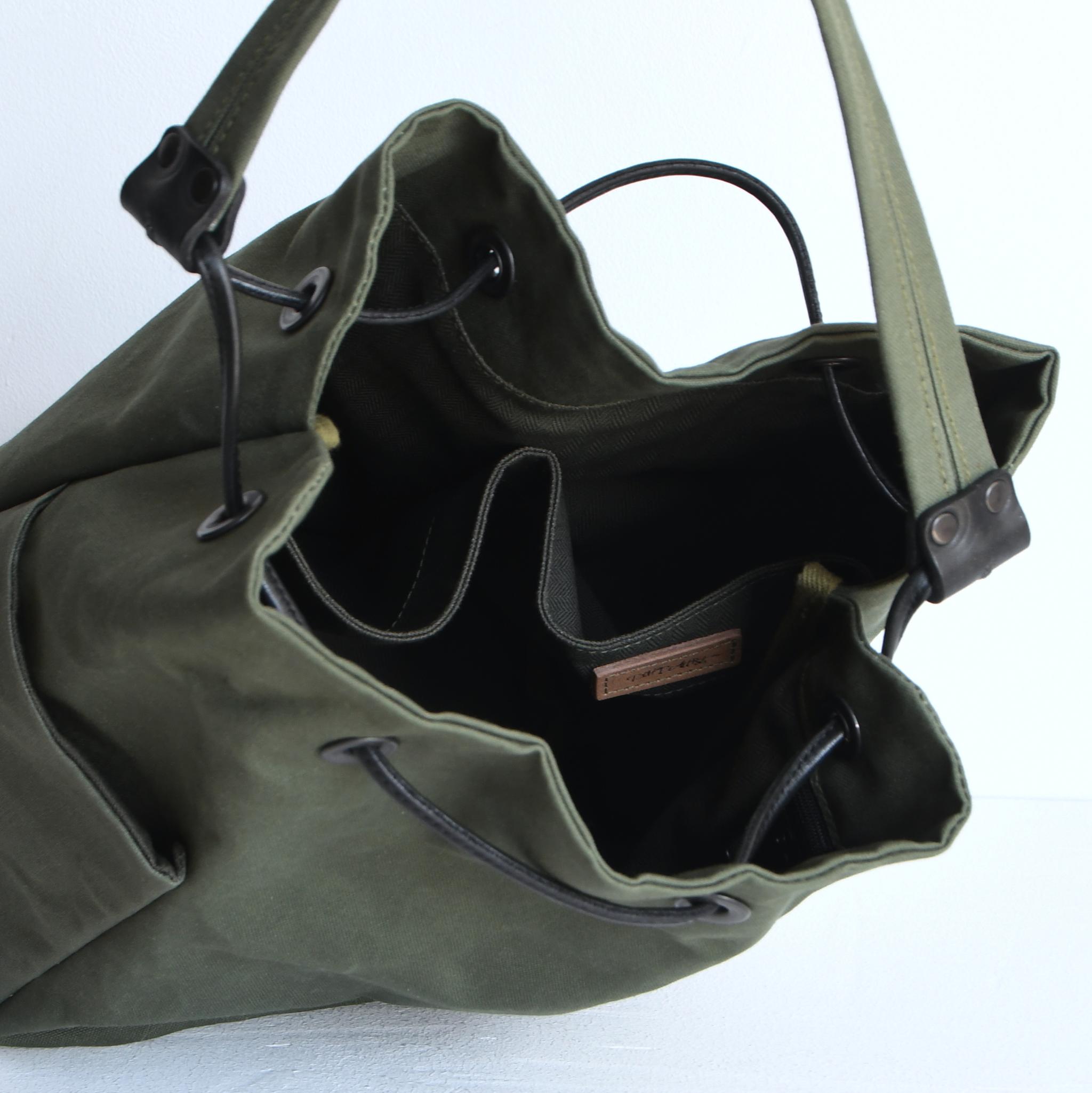 DUPEAURT/デュポー/巾着丸底2wayワンショルダーバッグ/本ヌメ革パーツ/パラフィン防水帆布/ミリタリー | 13枚目