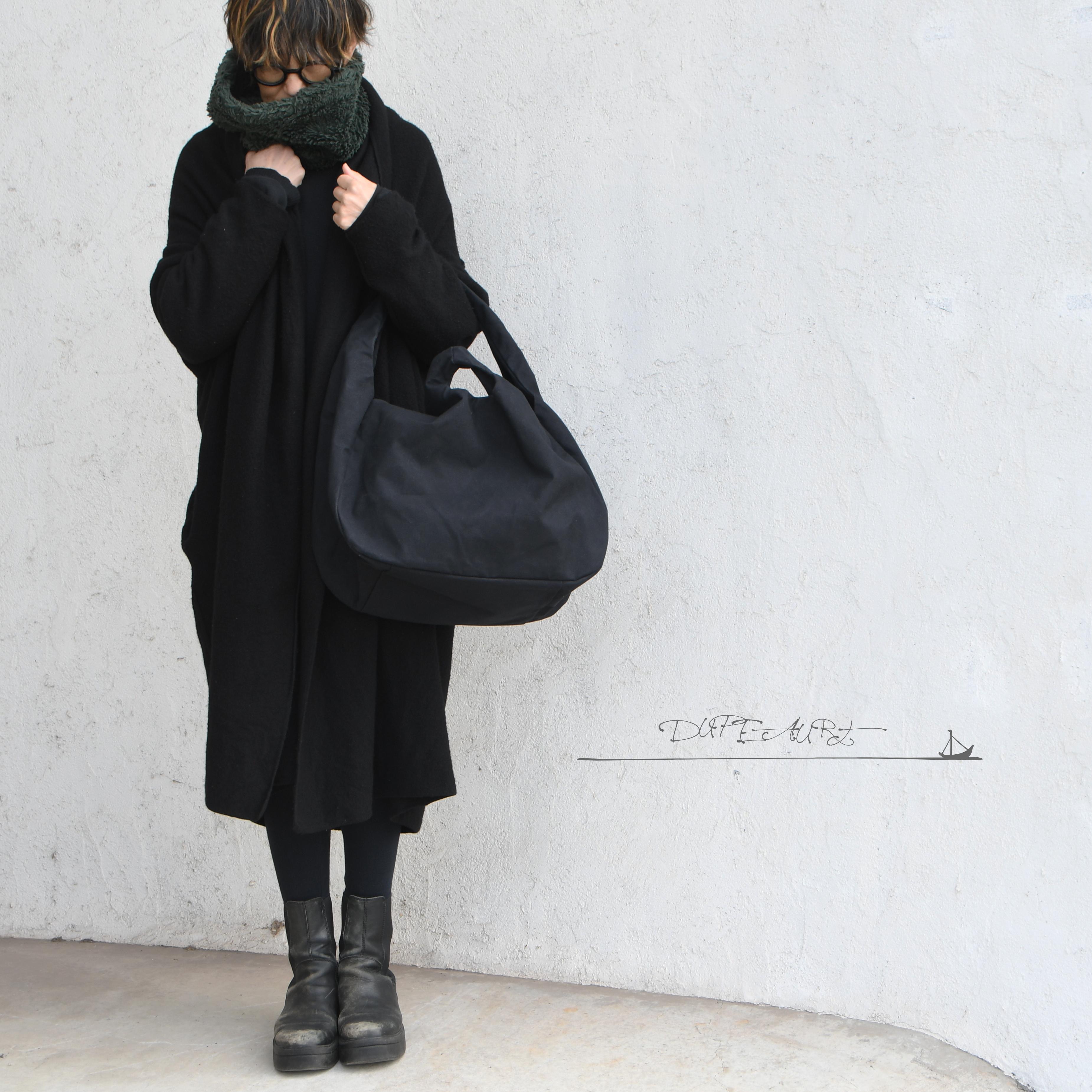 DUPEAURT/デュポー/手持ちも出来る2wayショルダーバッグ/パラフィン防水綿帆布/大容量/ブラック