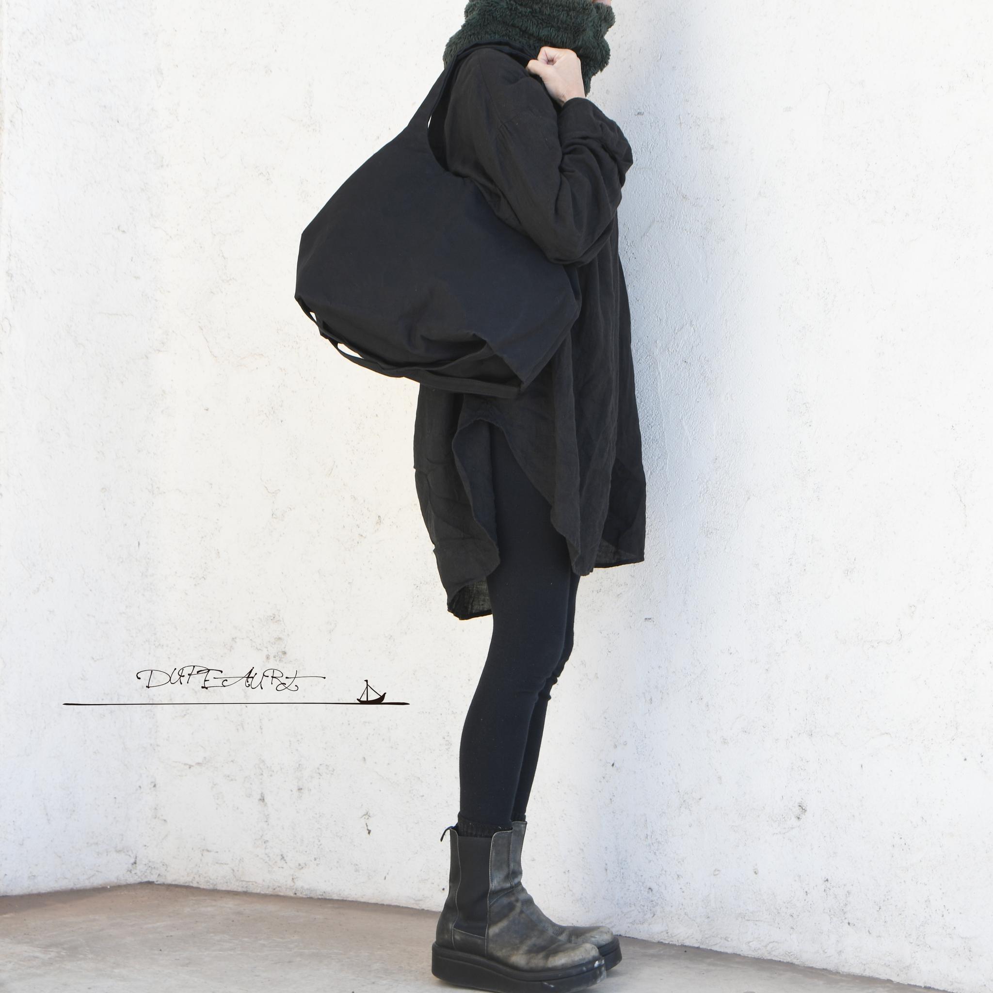 デュポー/ハンドルと底と側面のすべてが一枚の布で出来たトートバッグ/底補強ベルト付き/普段使いサイズ/ブラック | 2枚目