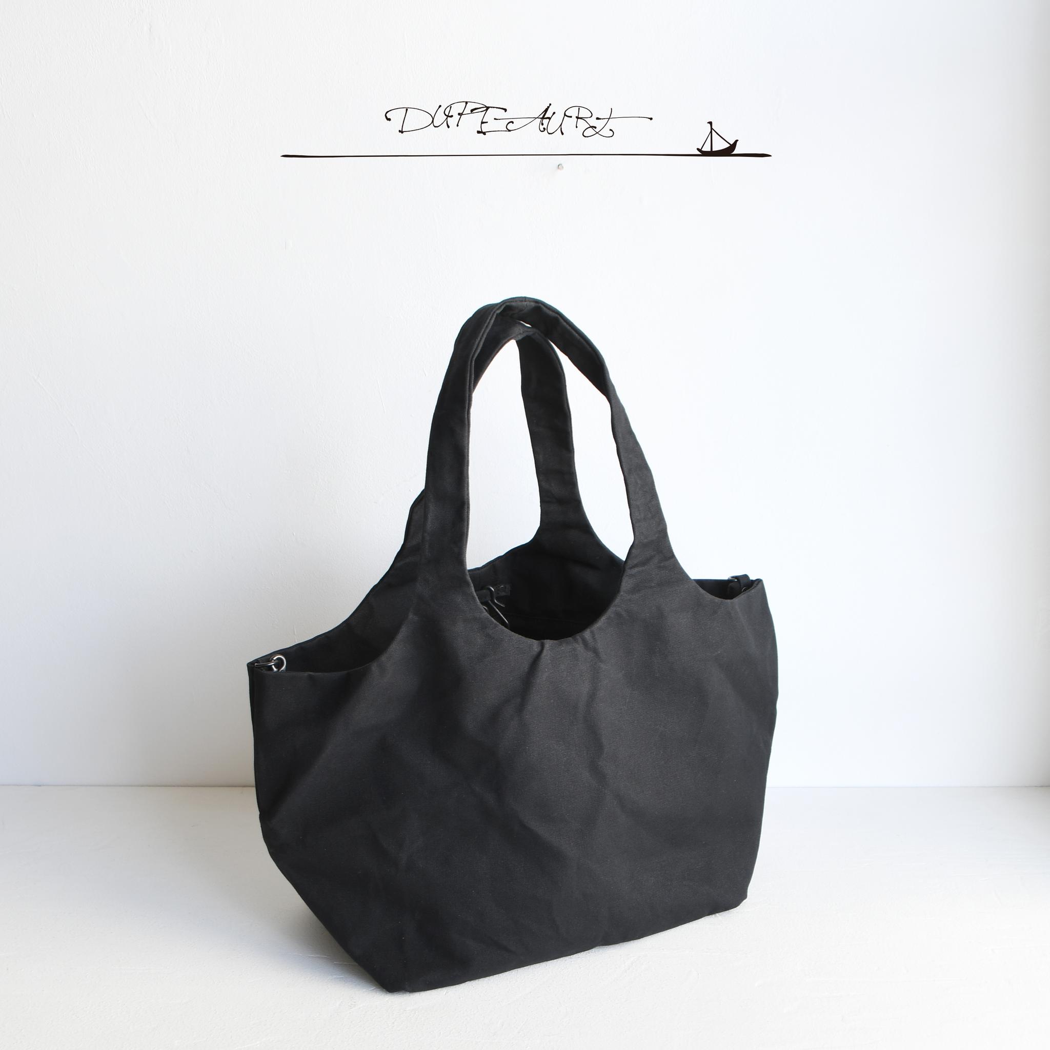 デュポー/ハンドルと底と側面のすべてが一枚の布で出来たトートバッグ/底補強ベルト付き/普段使いサイズ/ブラック | 8枚目