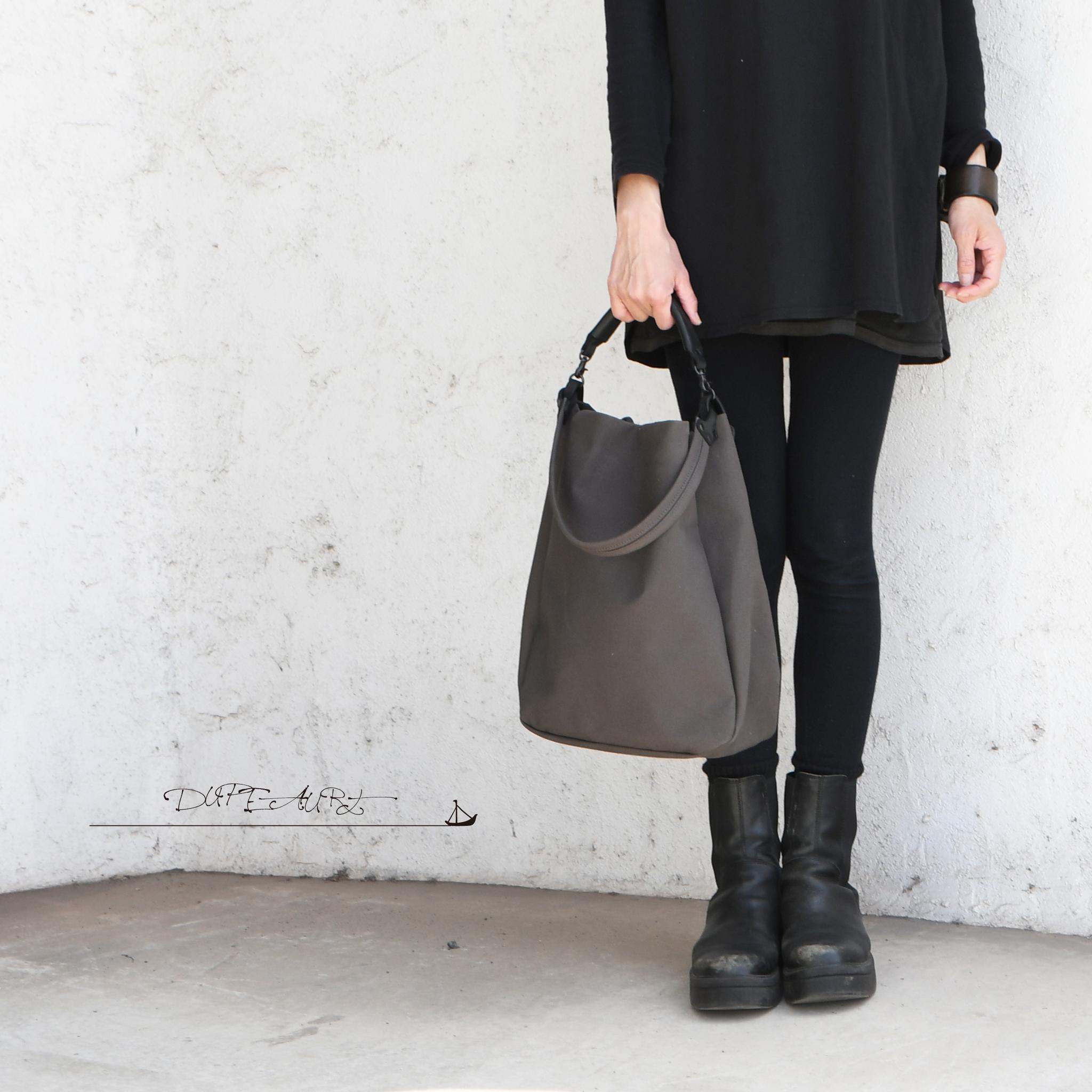 DUPEAURT/デュポー/本ヌメ革ハンドル2wayワンショルダーバッグ/防水帆布/A4対応/ユニセックス/ダークグレー