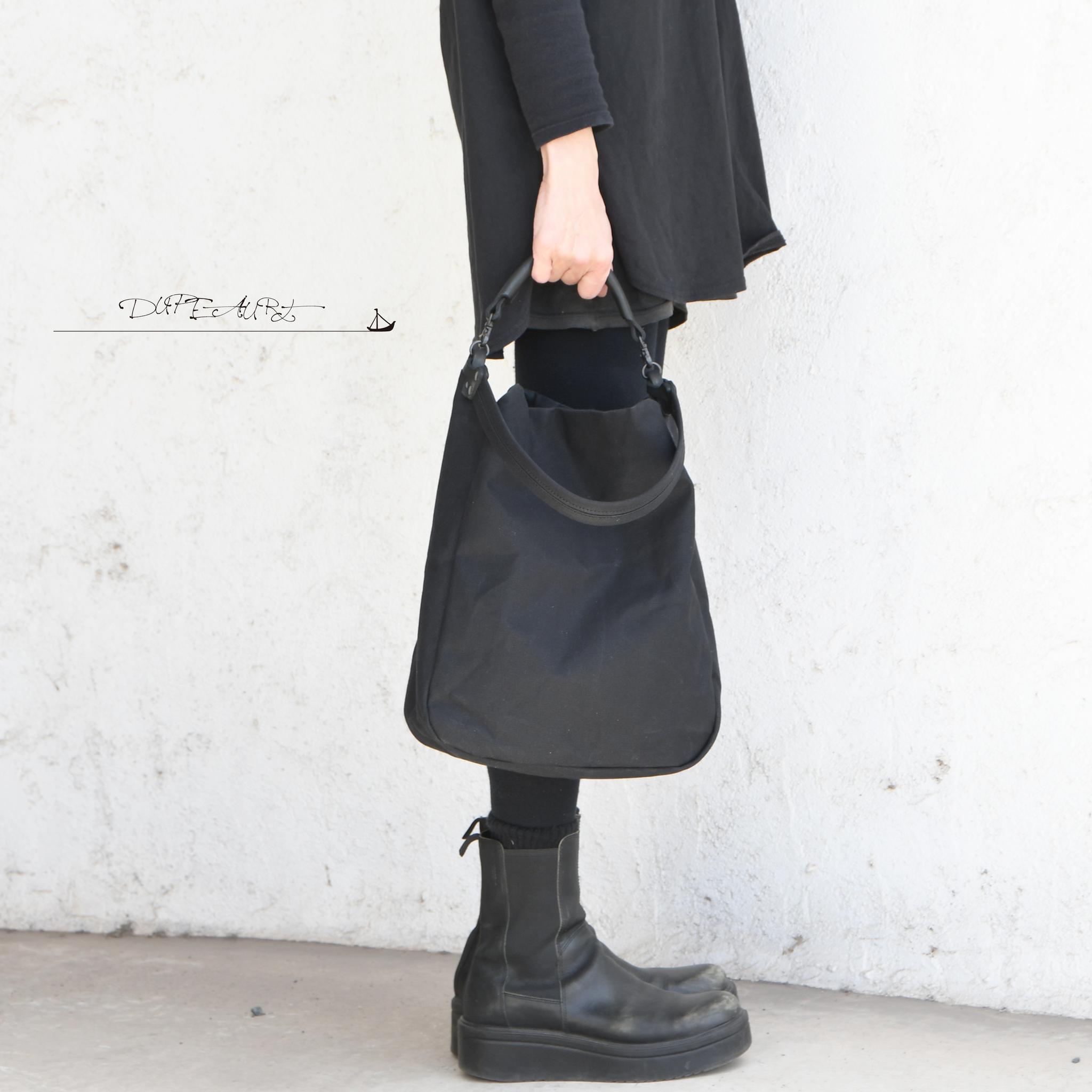 DUPEAURT/デュポー/本ヌメ革ハンドルの付いた2wayトートバッグ/防水帆布/A4対応/ブラック