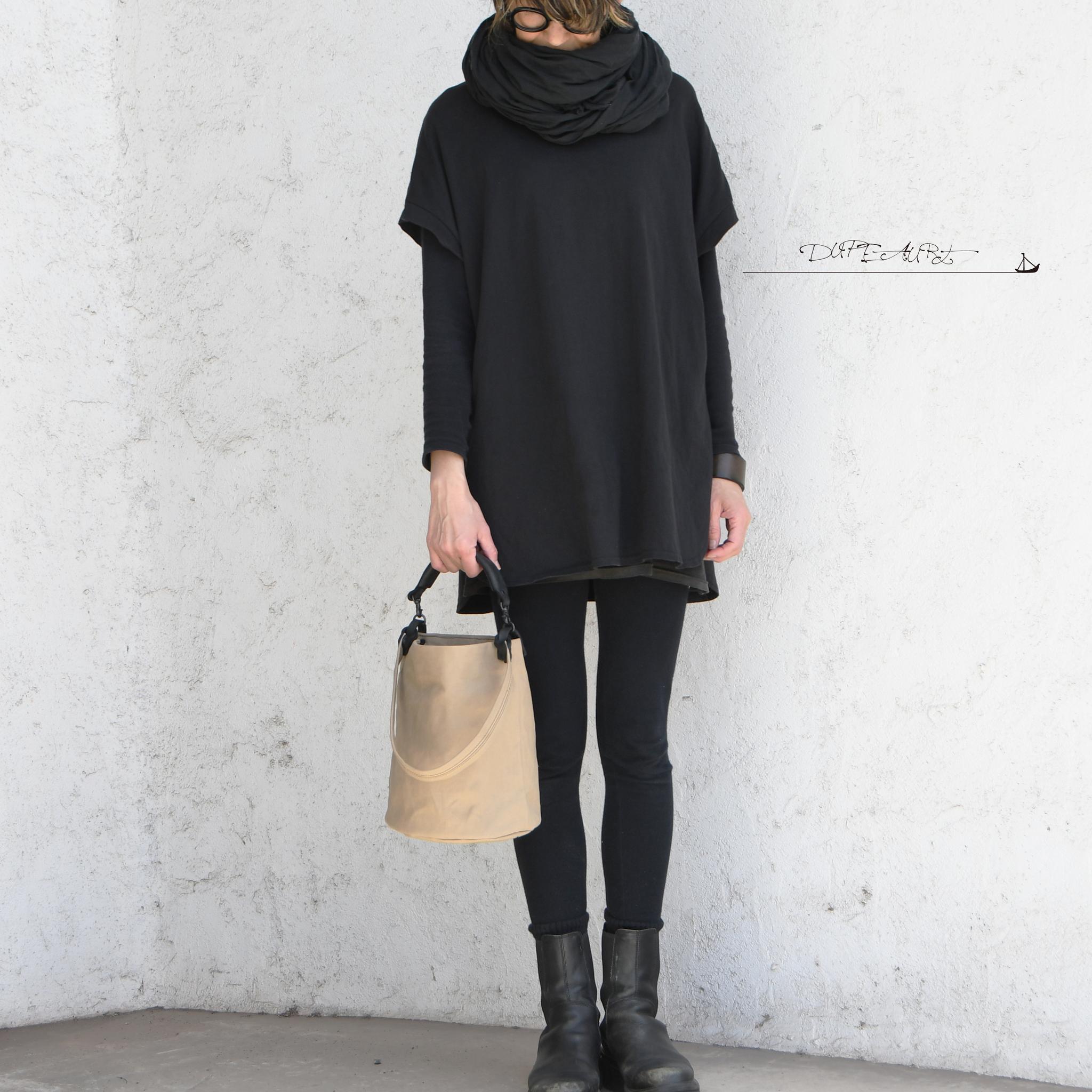 DUPEAURT/デュポー/本ヌメ革ハンドルの付いた2wayバケツ型トート/防水帆布/丸底/カーキベージュ