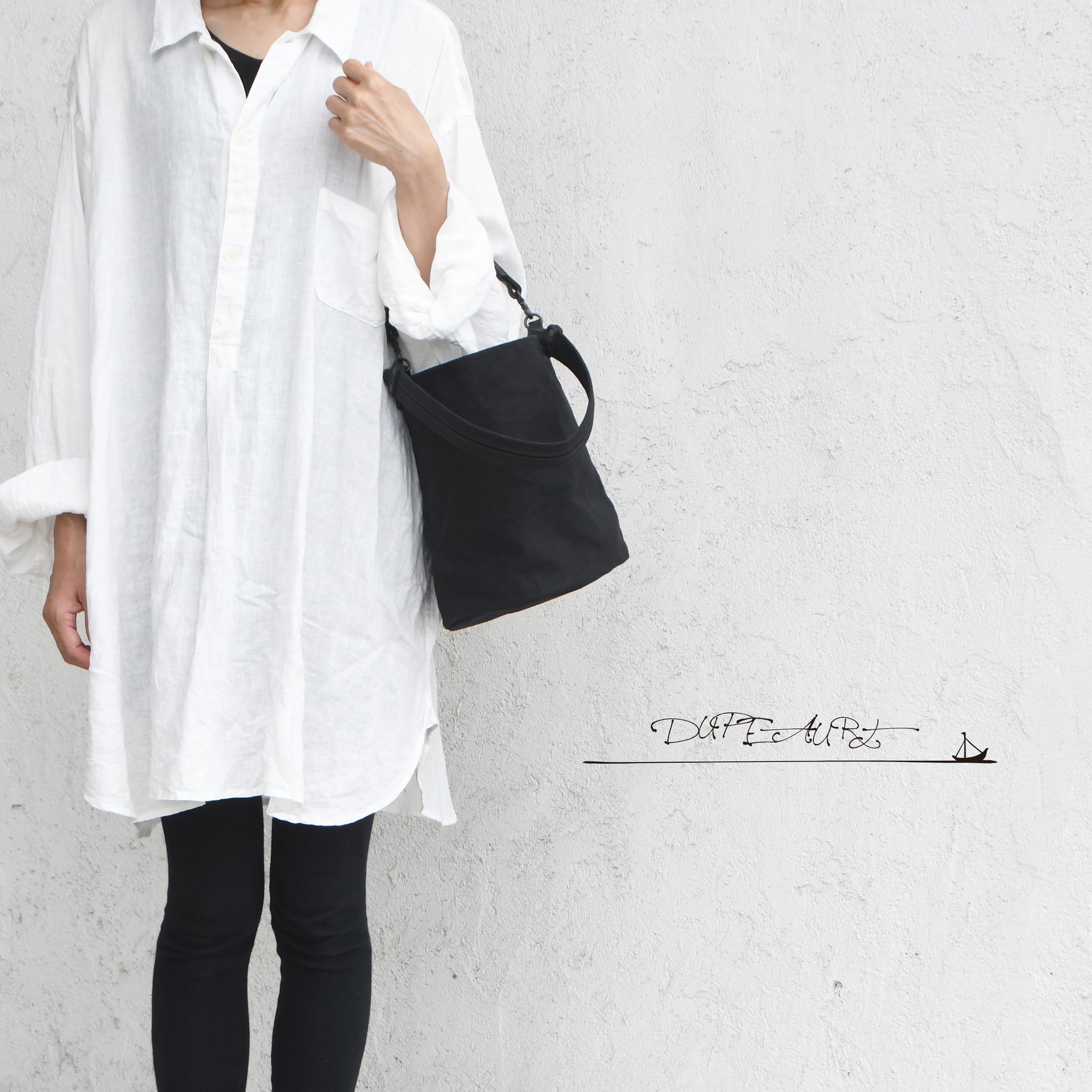 DUPEAURT/デュポー/本ヌメ革ハンドルの付いた2wayバケツ型バッグ/防水帆布/丸底/ブラック