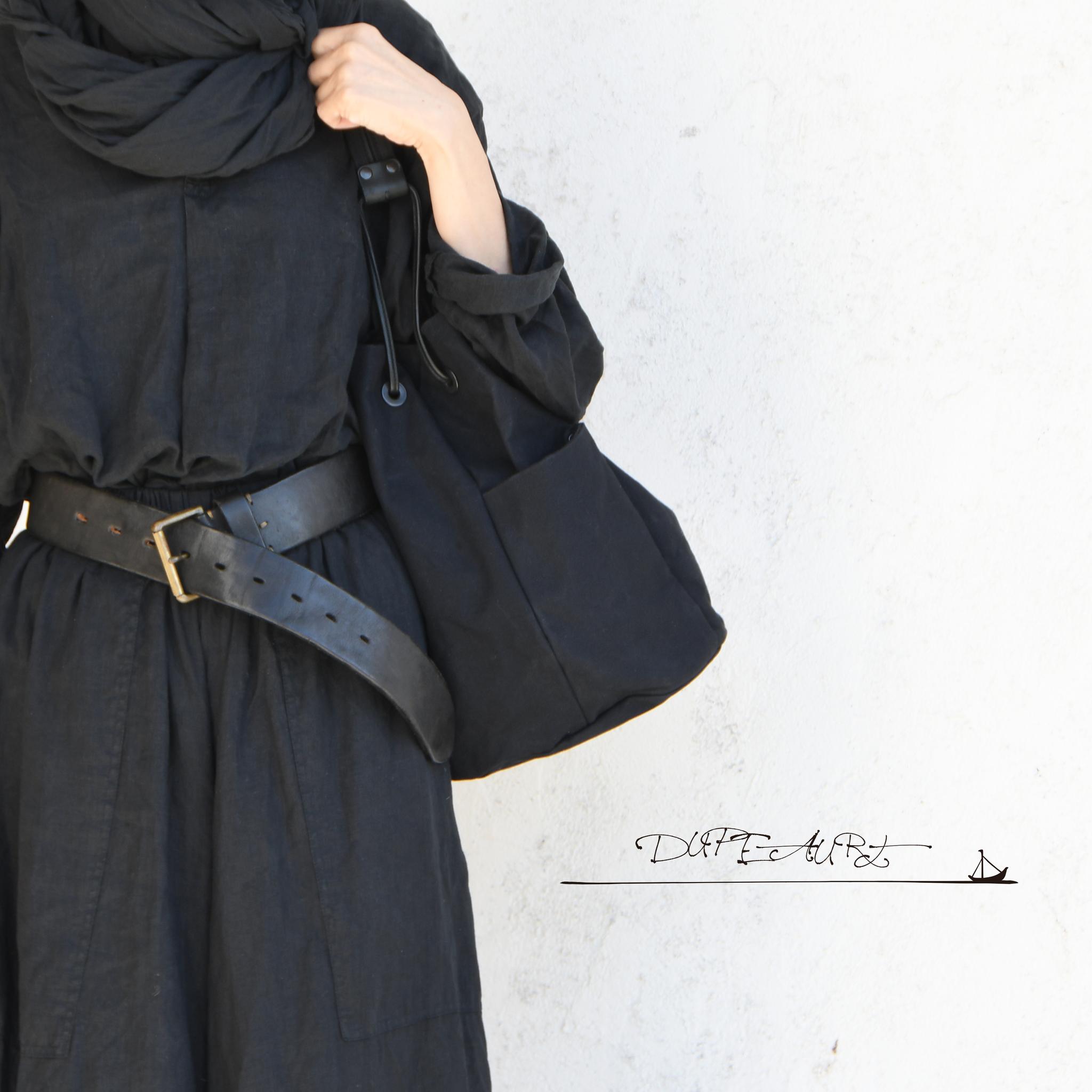 DUPEAURT/デュポー/巾着丸底2wayワンショルダーバッグ/本ヌメ革パーツ/パラフィン防水帆布/ブラック | 6枚目