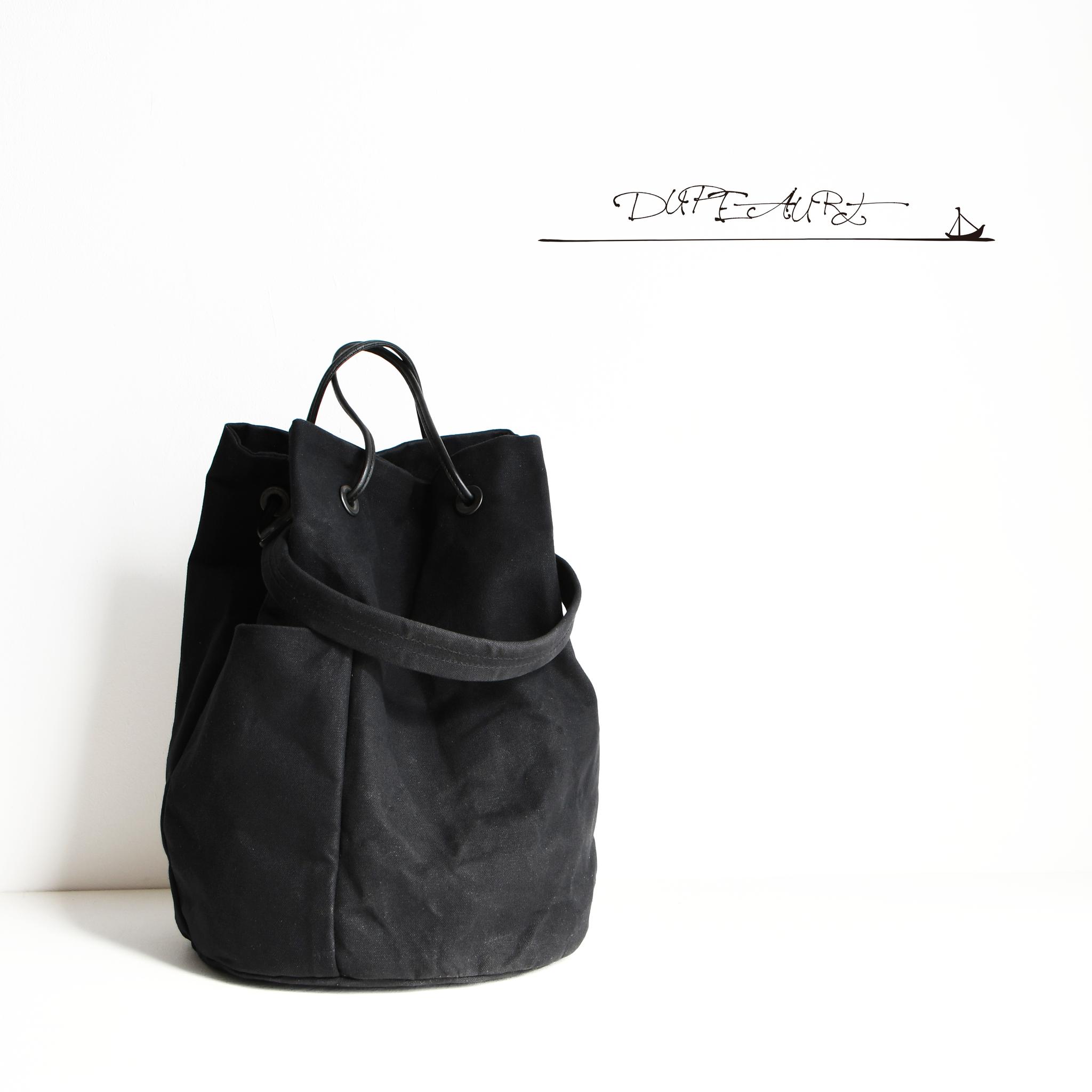 DUPEAURT/デュポー/巾着丸底2wayワンショルダーバッグ/本ヌメ革パーツ/パラフィン防水帆布/ブラック | 10枚目