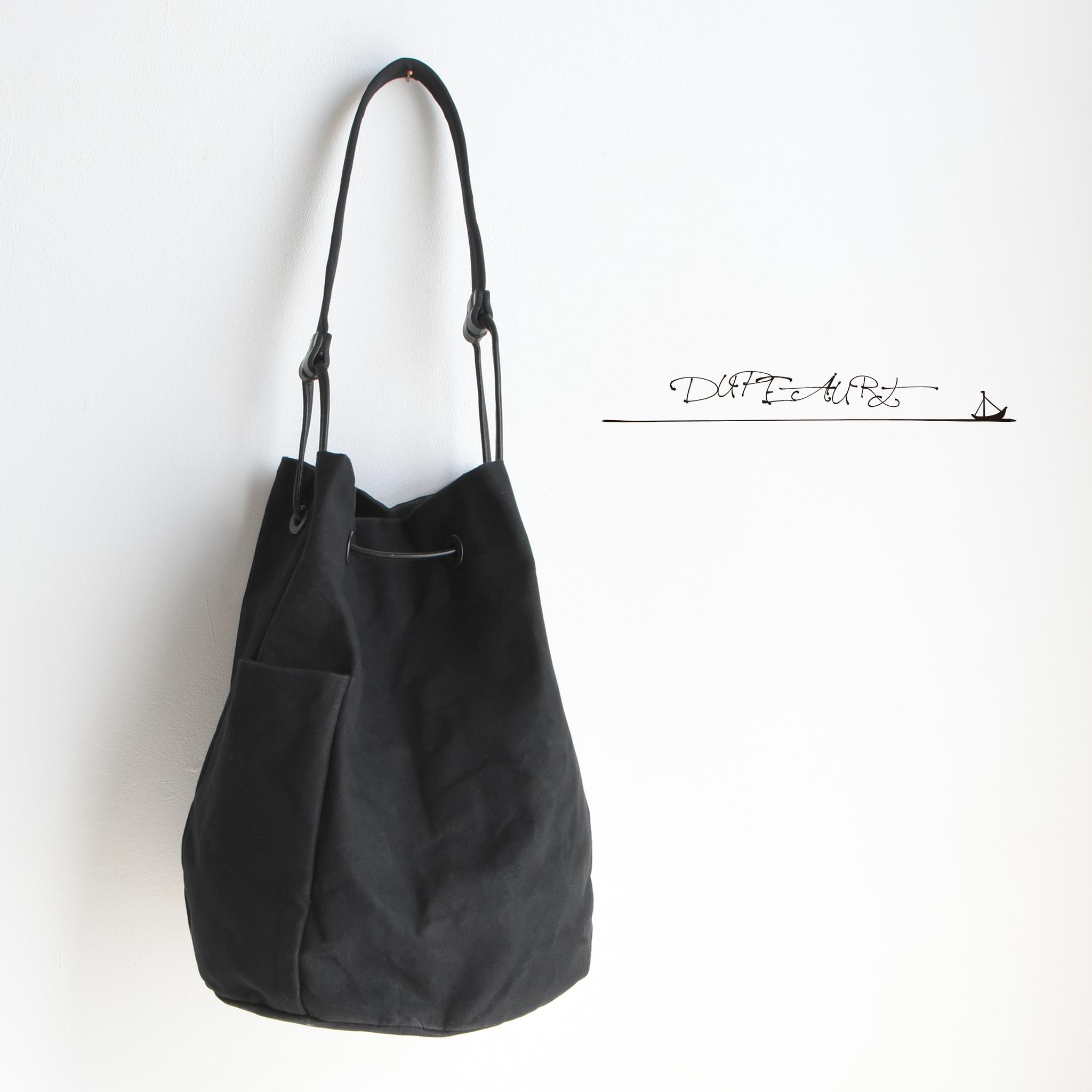DUPEAURT/デュポー/巾着丸底2wayワンショルダーバッグ/本ヌメ革パーツ/パラフィン防水帆布/ブラック | 8枚目
