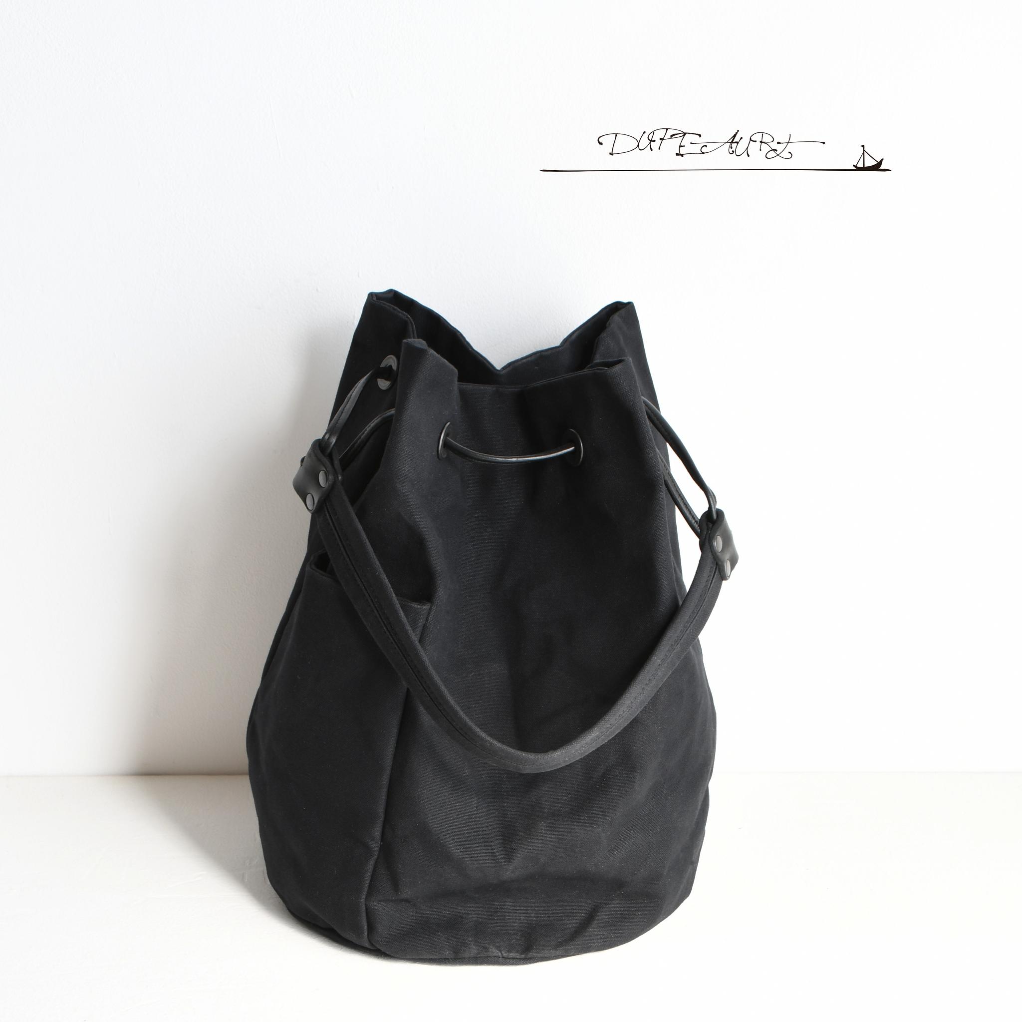 DUPEAURT/デュポー/巾着丸底2wayワンショルダーバッグ/本ヌメ革パーツ/パラフィン防水帆布/ブラック | 9枚目