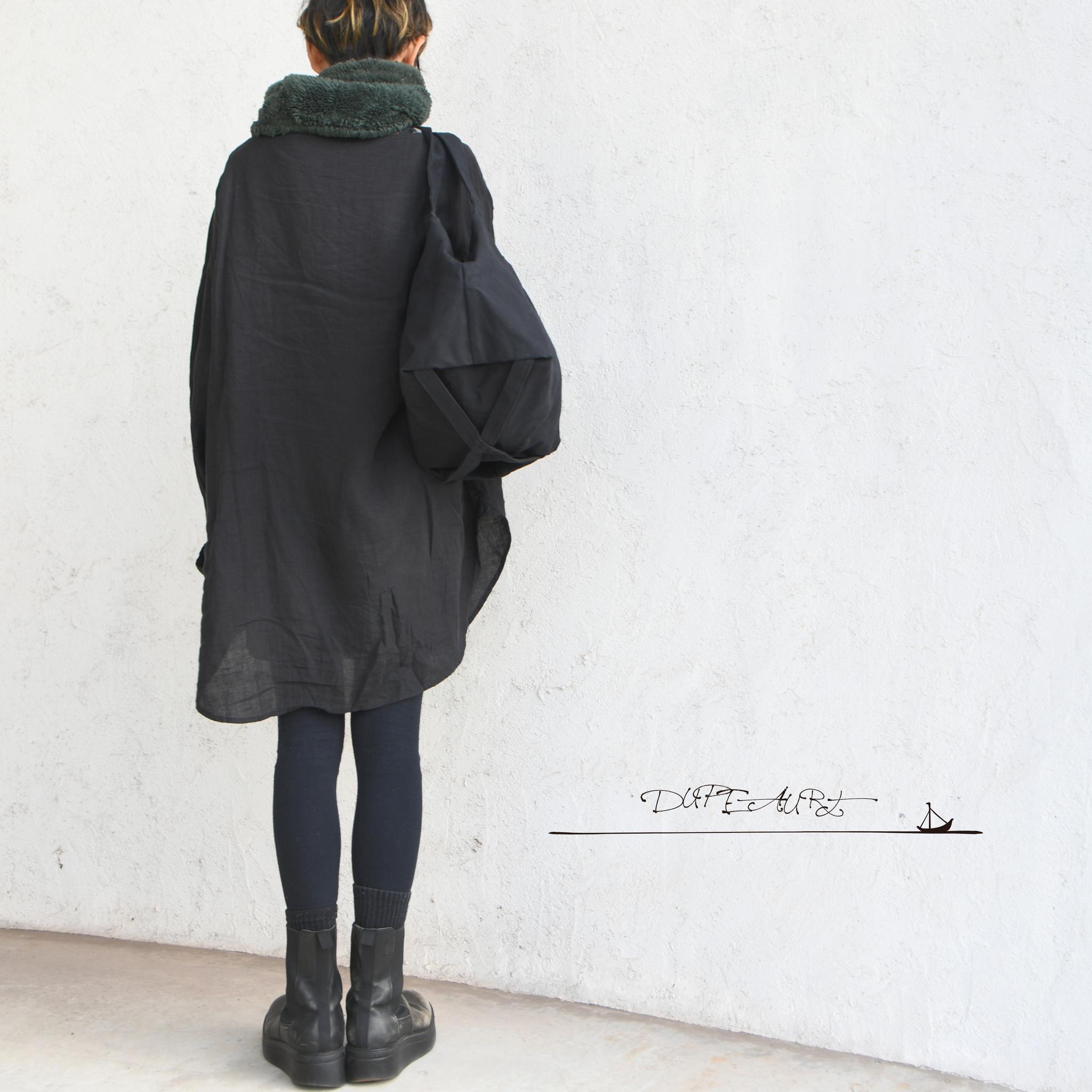 デュポー/ハンドルと底と側面のすべてが一枚の布で出来たトートバッグ/底補強ベルト付き/普段使いサイズ/ブラック